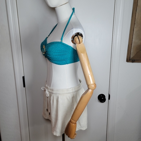 Theory Linen Blend Oatmeal Summer Shorts Size M Lightweight & Chic - Picture 3 of 9